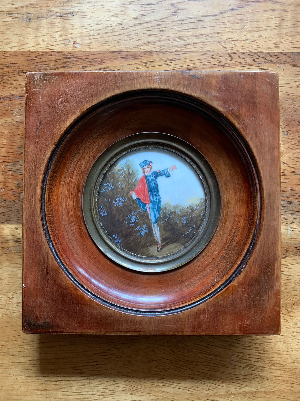 French Miniature Watercolour of a Young Man Signed D Watteau