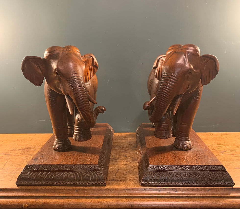 Pair of Large Wooden Elephants.