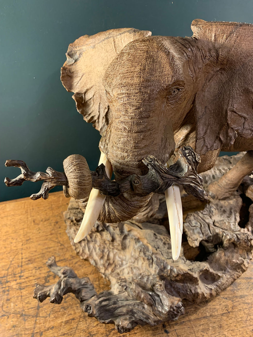 Thumbnail: Beautifully Detailed Carved Wooden Elephant. Signed.