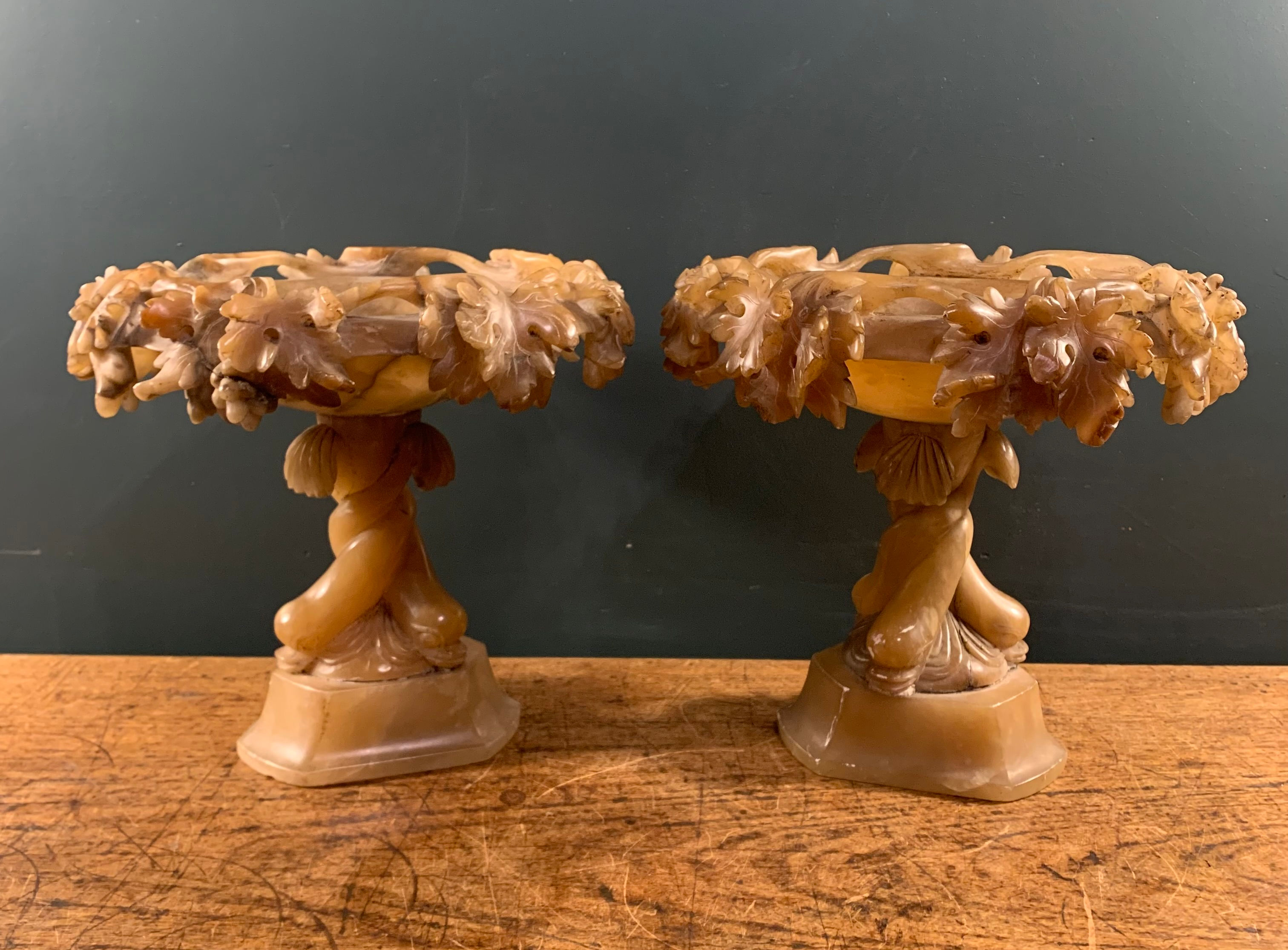 Pair Alabaster Ivy Leaf Tree Tazza's