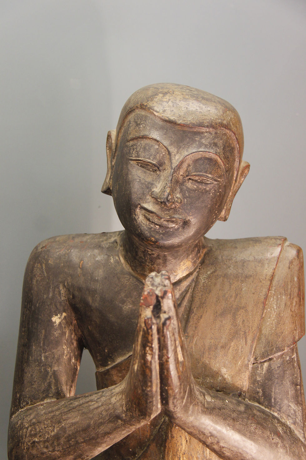 Thumbnail: Amazing Very Large Pair of Antique Wood Carved Buddhas