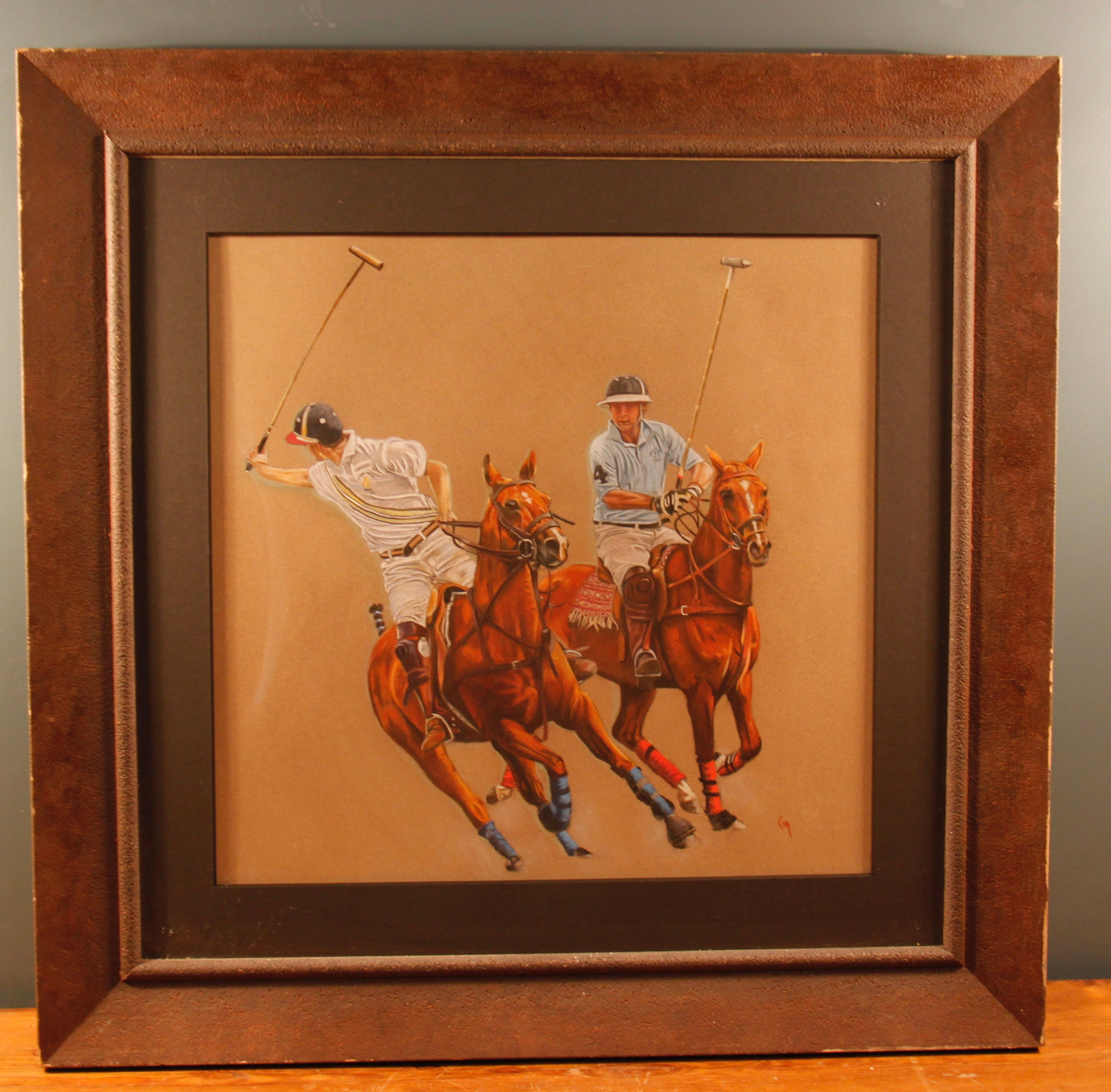 Pastel Picture of Two Polo Players By Carol Mason