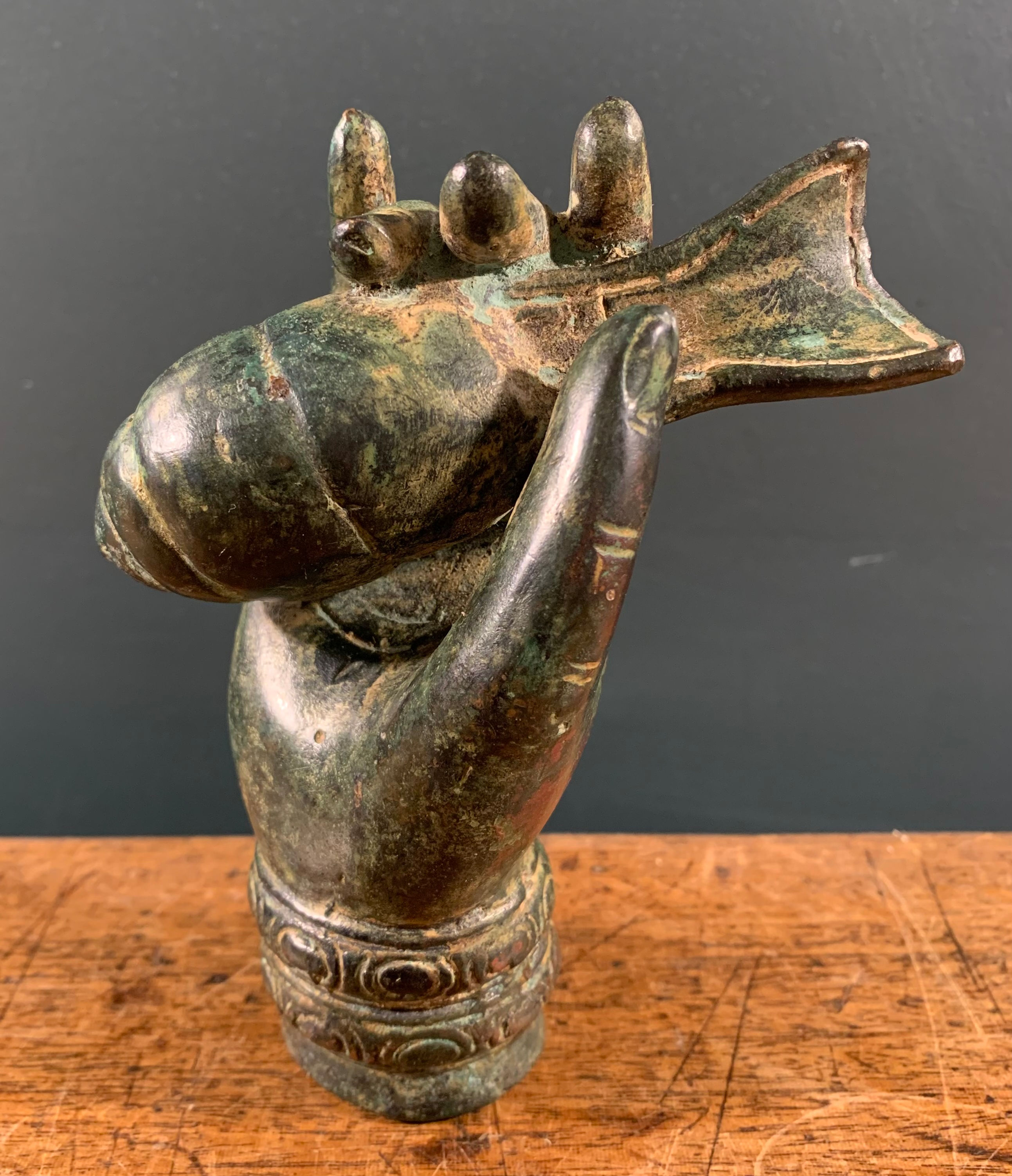 Hindu, 802 A.D - 1431 A.D Bronze Vishnu Hand Holding Conch Shell.