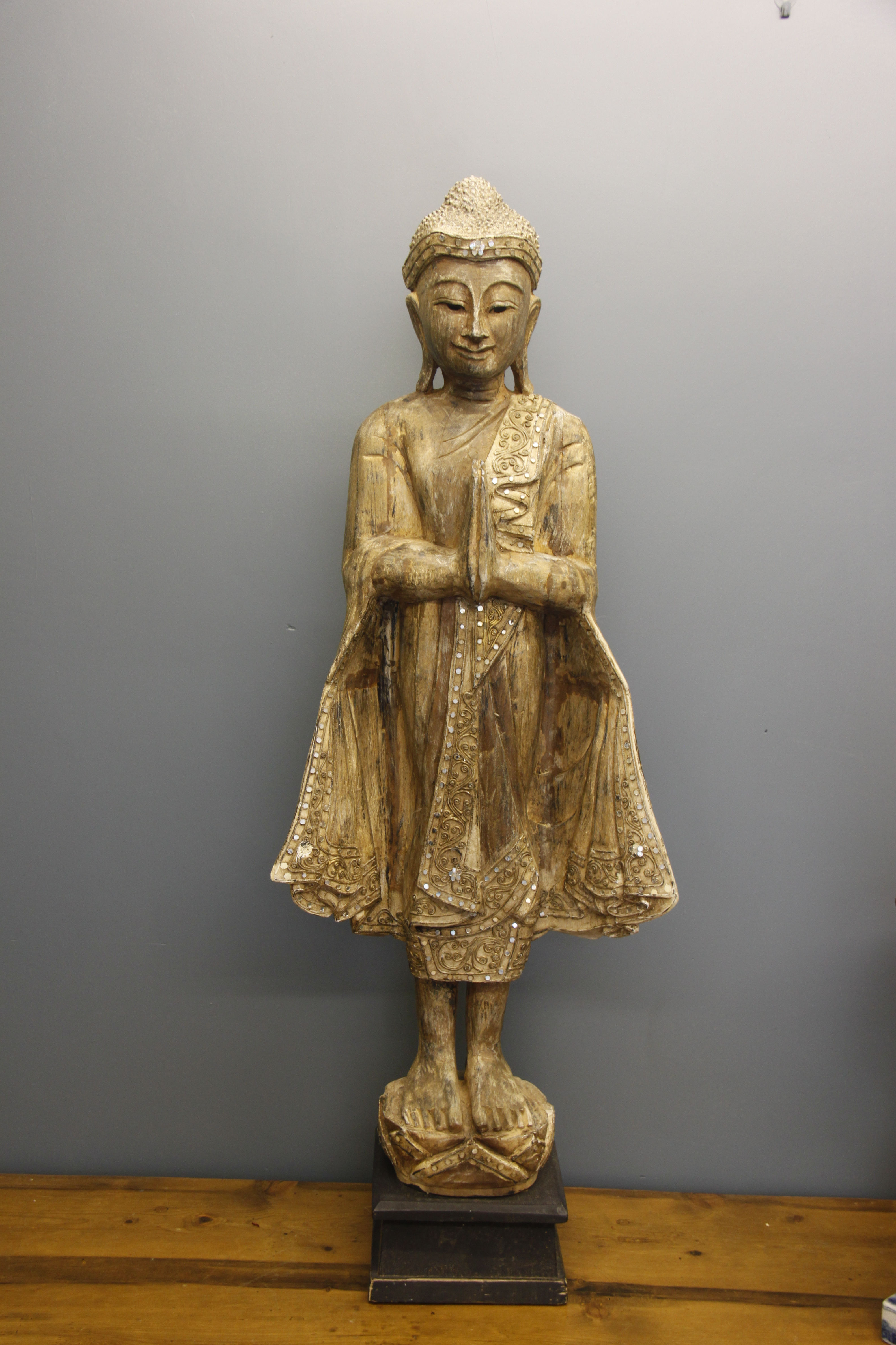 Wooden Buddha with Sequins