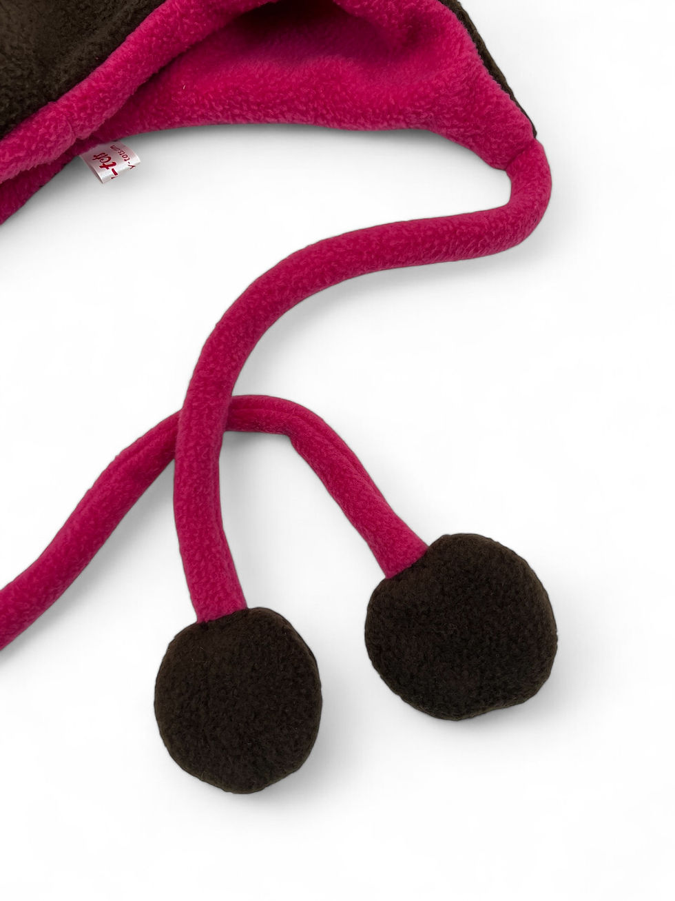 Thumbnail: Cat Hat - Brown fleece with hot pink lining - size large