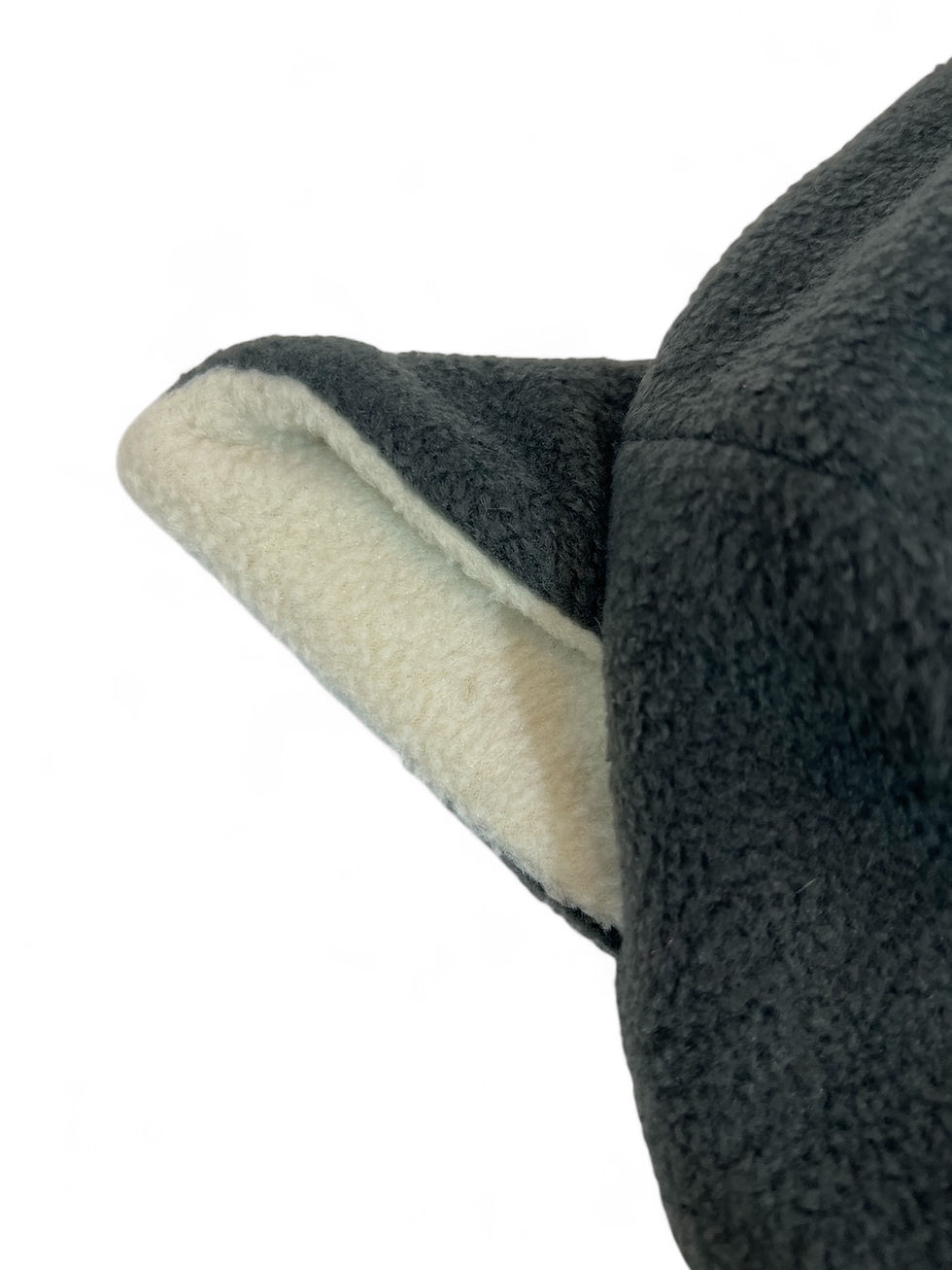 Thumbnail: Cat-Wolf Hat - Dark grey fleece with light grey lining - size small