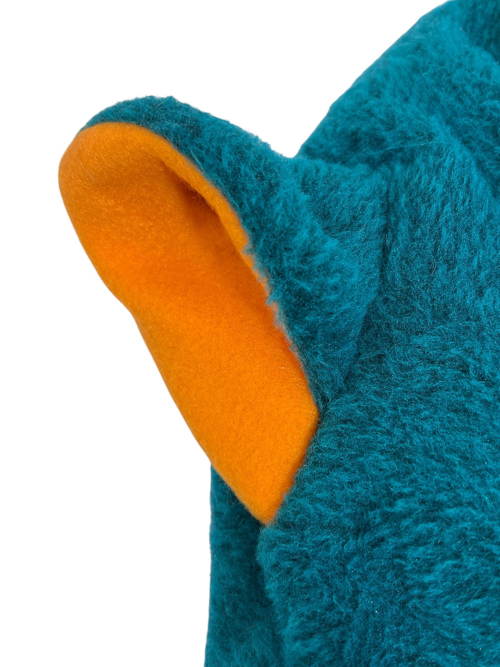 Thumbnail: Bear Hat - Dark teal faux fur with orange lining - Size Large