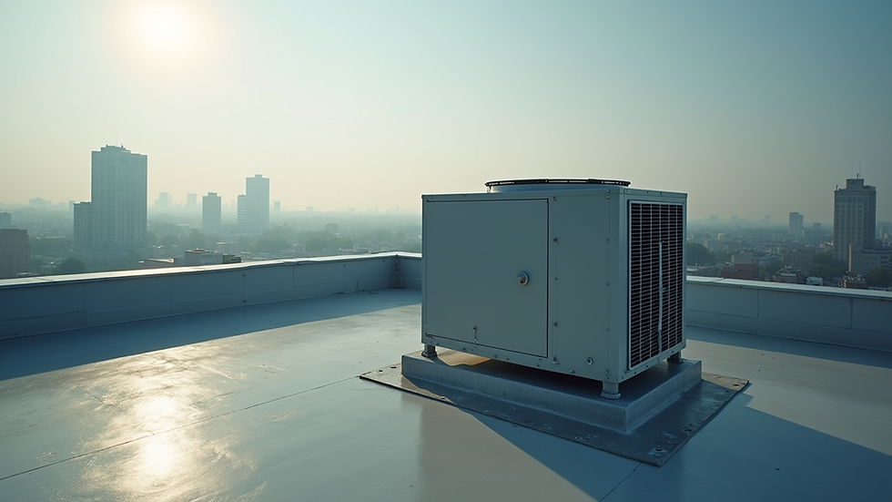 High angle view of a commercial HVAC rooftop unit