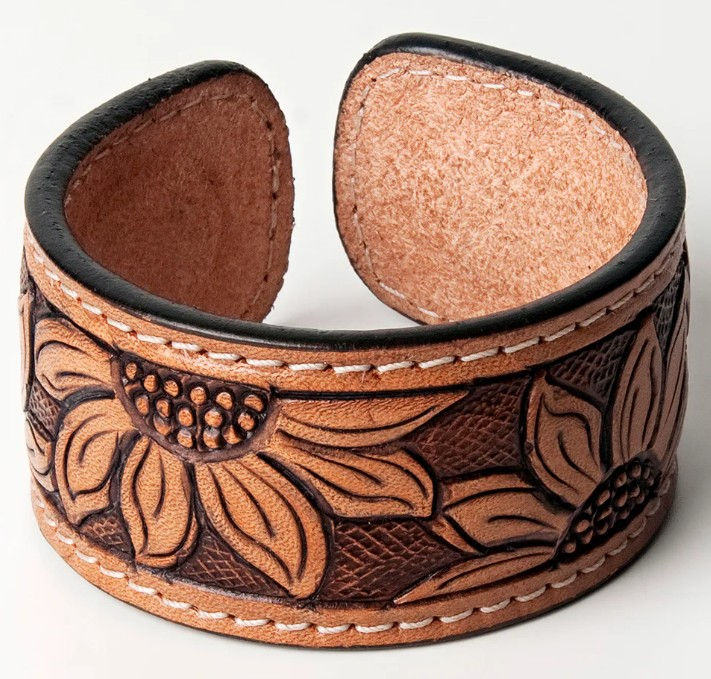 Leather Floral Cuff Bracelet