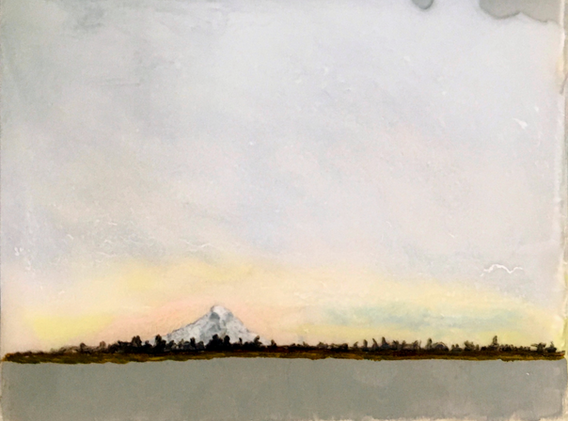 Wy'east Landscape (I-5 North)
resin, mixed media, wood
11" x 14" x 1 1/2" with organic, free-formed edges 2020