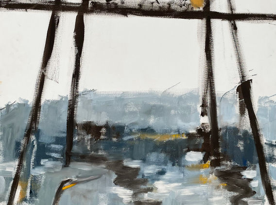 Haiku (Great Blue Heron with Hawthorne Bridge)
oil on canvas
36" x 24" by Julianna Paradisi (@julparart)

