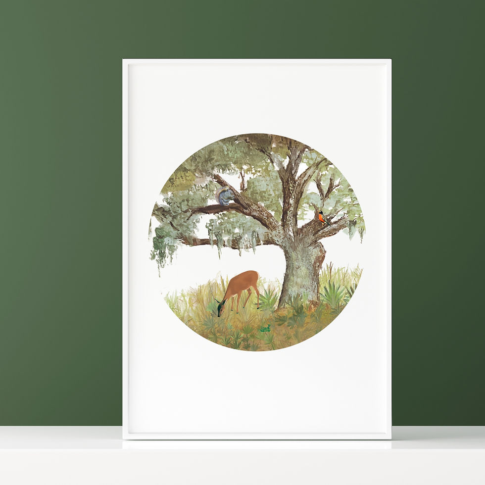 Thumbnail: Water Oak Art Print featuring a woodland deer and a natural color pallet and a traditional style.
