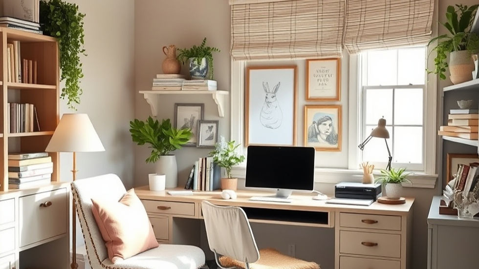 Organized, creative home office with desk, colorful art, stylish bins, planners, and feminine decor—ideal for busy moms, creative women, and mompreneurs.