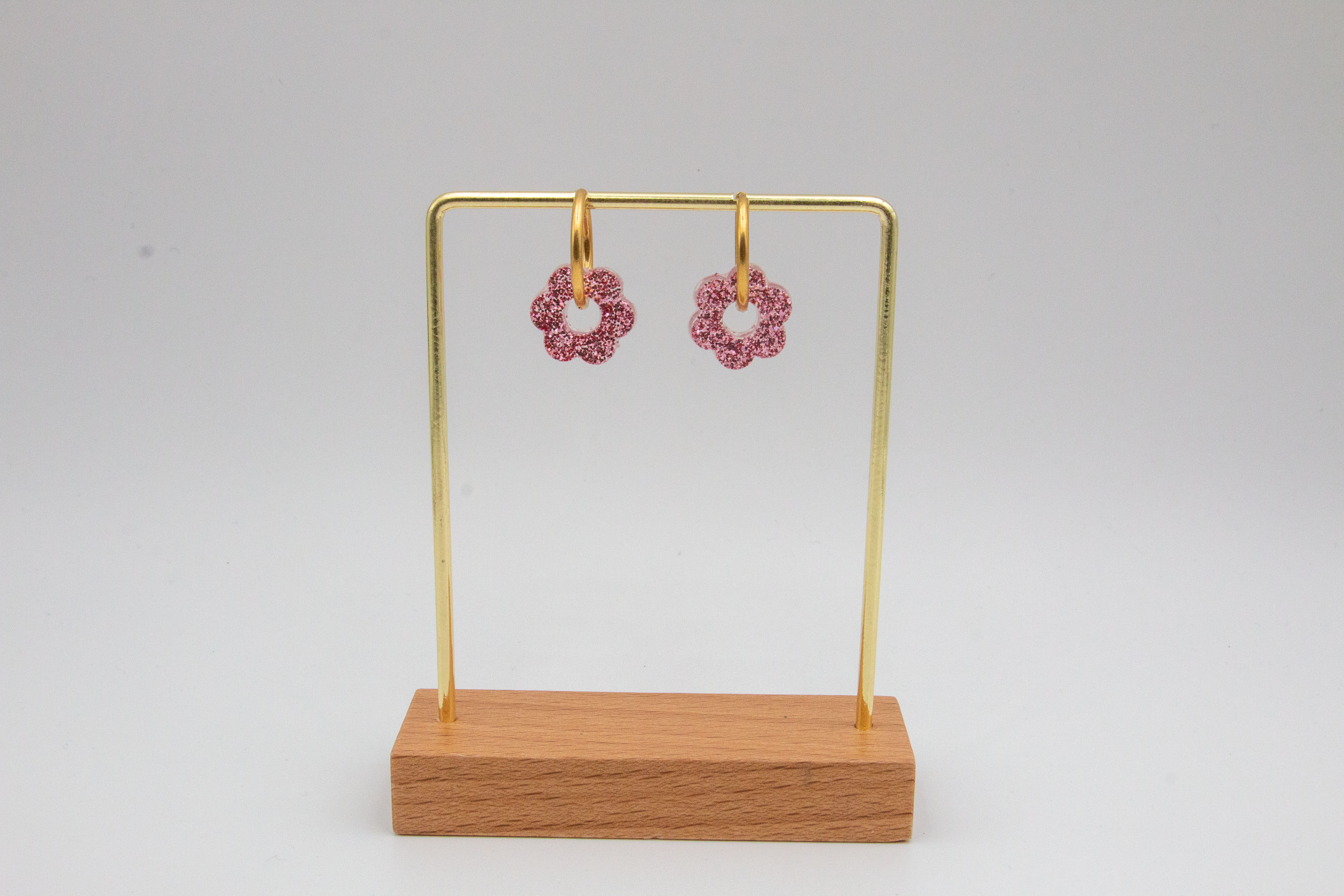 Creoles Earrings - Resin Flower - Pink