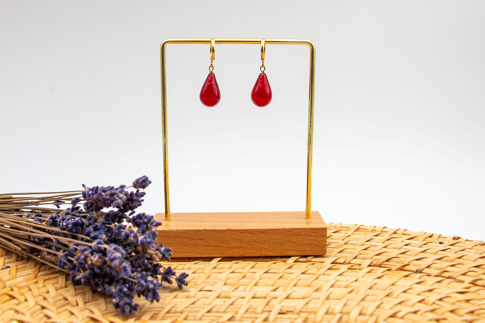 Thumbnail: Dangling Earrings  -  Glass Drops - Red