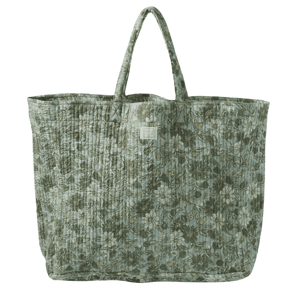 Quilted Cotton Shopper Bag - Meera - Blue/Green