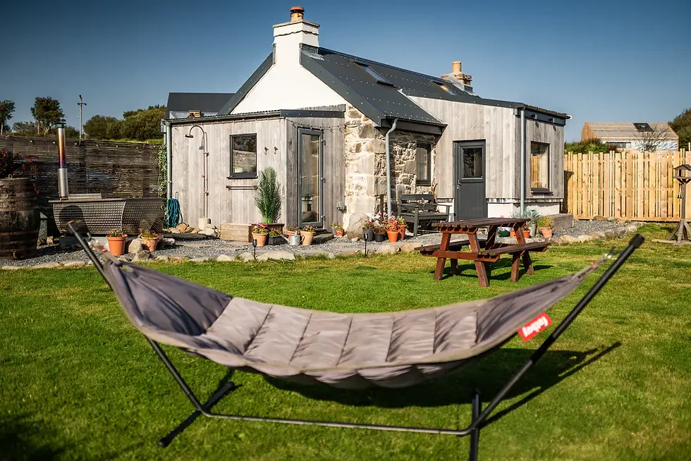 The private dog-friendly garden at Mrs Leonard's Cottage on the Isle of Jura