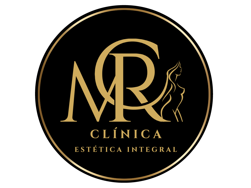 MCR CLÍNICA ESTÉTICA INTEGRAL logo, control de peso, imagen dorada sobre negro, silueta femenina.