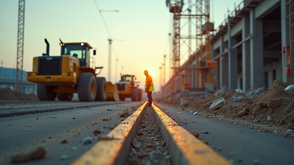 Eye-level view of a construction site with workers and equipment