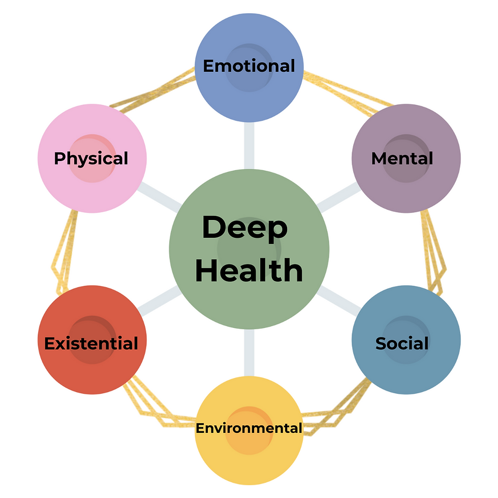 Illustration of Deep Health model showing six areas of wellness.