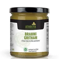 A glass jar of Brahmi Ghee