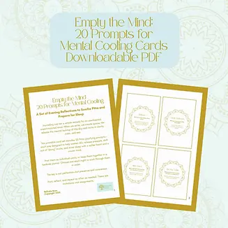 Digital preview of the Empty the Mind card deck featuring 20 nighttime prompts designed for mental cooling and clearing evening anxiety.
