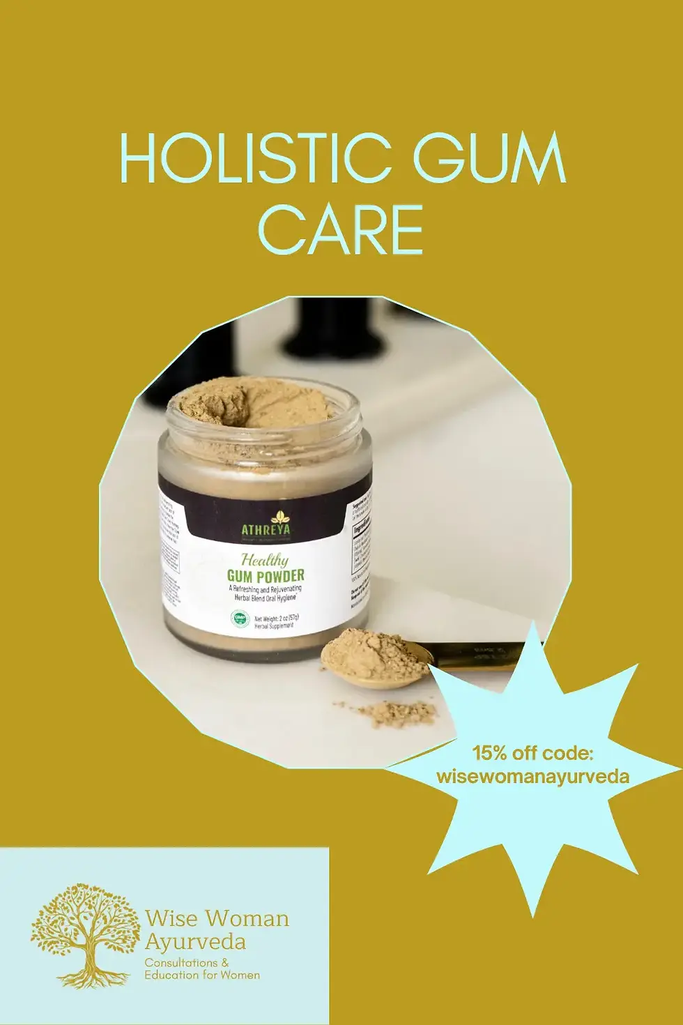 Ayurvedic gum powder in a jar for your Ayurvedic oral care routine.