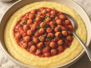 Rich chickpeas and creamy polenta Ayurvedic recipe for hearty comfort and Kapha balance