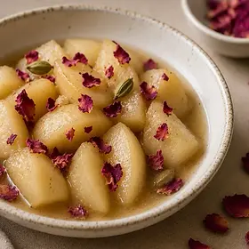 Stewed Pears with Rose and Cardamom: Cooling Ayurvedic Recipe