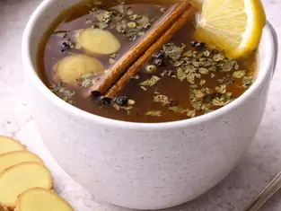 A cup of Kapha Morning Digestive Tea to help balance Kapha dosha during the late winter and spring.