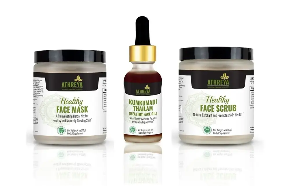 set of Athreya's face mask, face scrub, and face oil