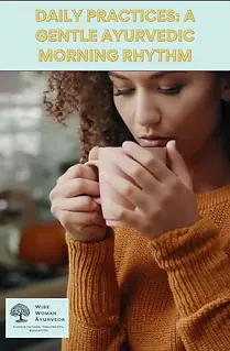 A woman drinking hot water, one of the daily practices promoted in this Ayurvedic educational offering.