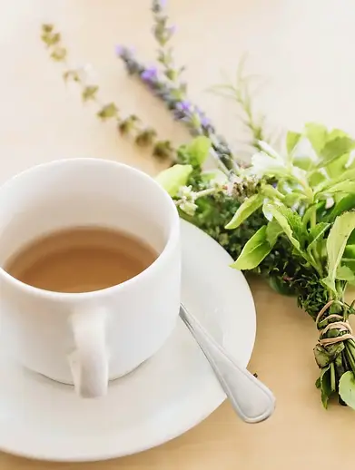 Herbal tea in a cup that might be used as Ayurvedic tools described in Ayurvedic consultations or Ayurvedic education offerin