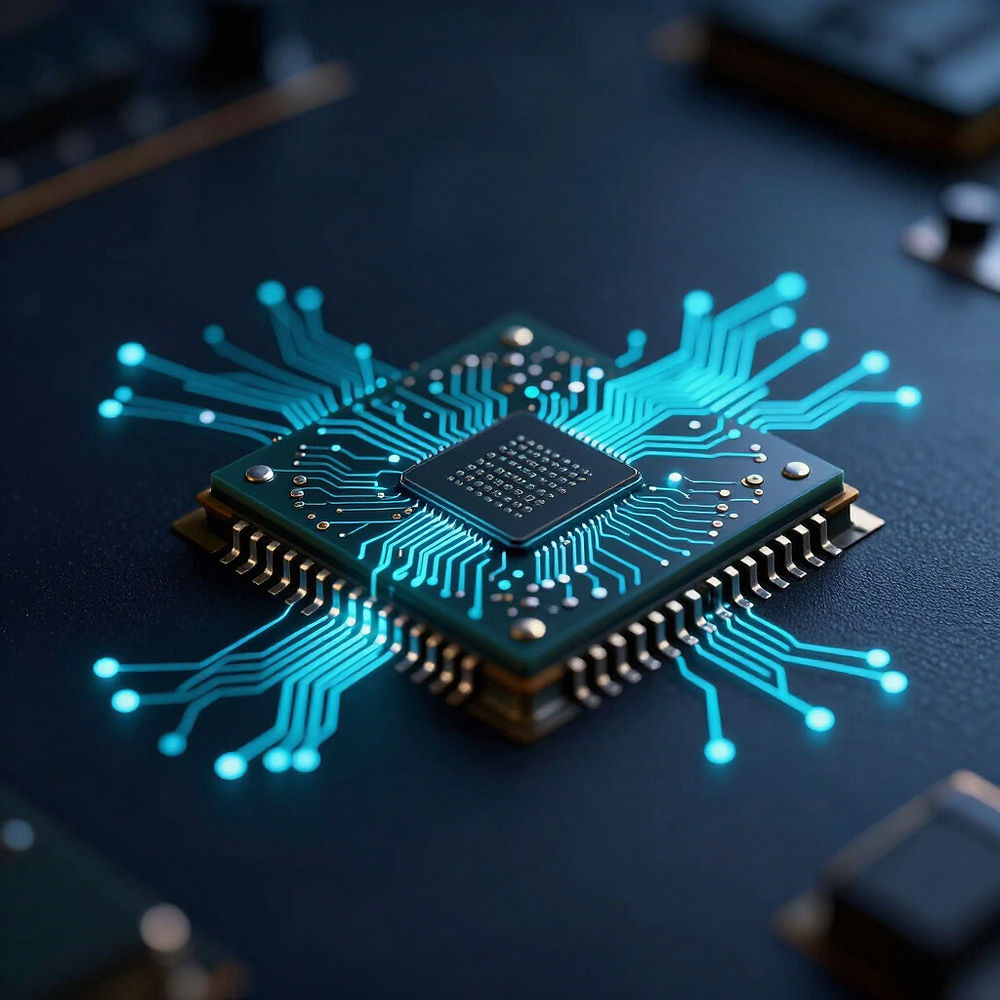 Microchip with blue glow for eSIM and VoIP