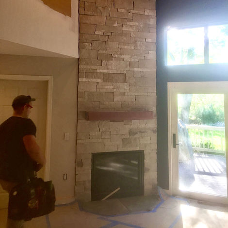 Thin cut real stone fireplace