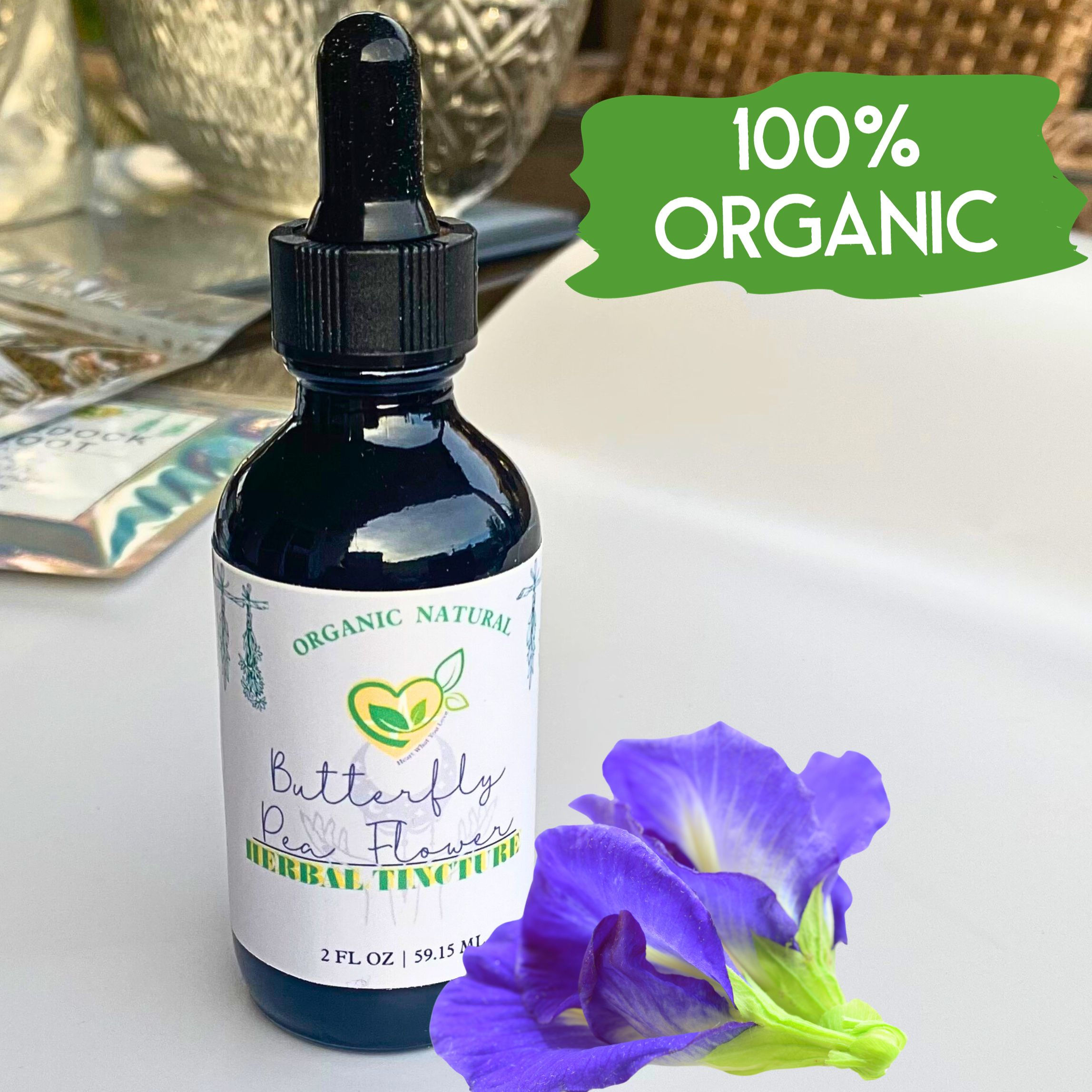 Butterfly Pea Flower Tincture Organic Liquid Herbal Drops 2 oz Anxiolytic Tonic