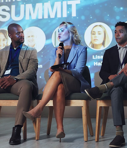 Microphone, seminar and conference with business people and technology for networking, ind