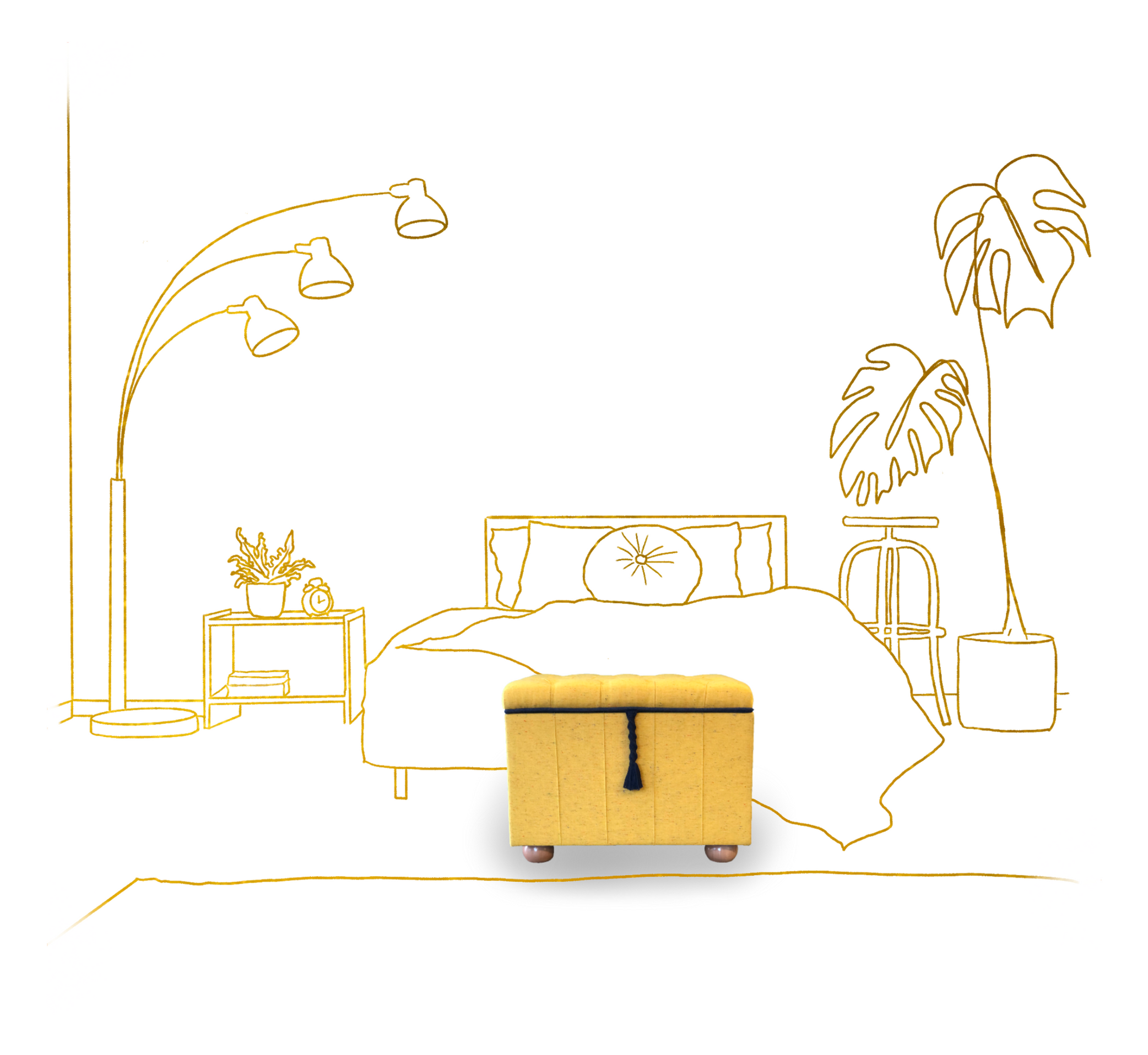 Upholstered Box Yellow Box with Macramé Tassel