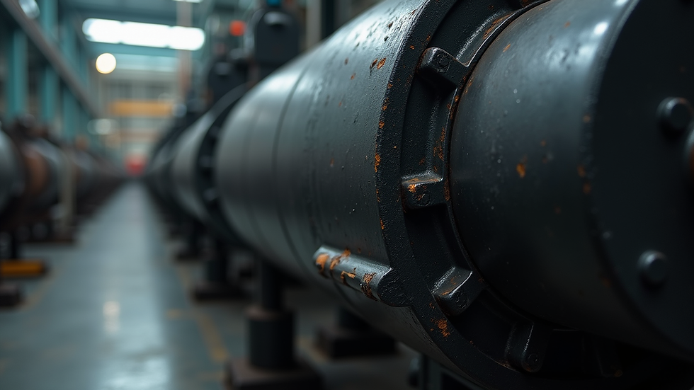 Close-up view of industrial machinery coated with protective black rust prevention