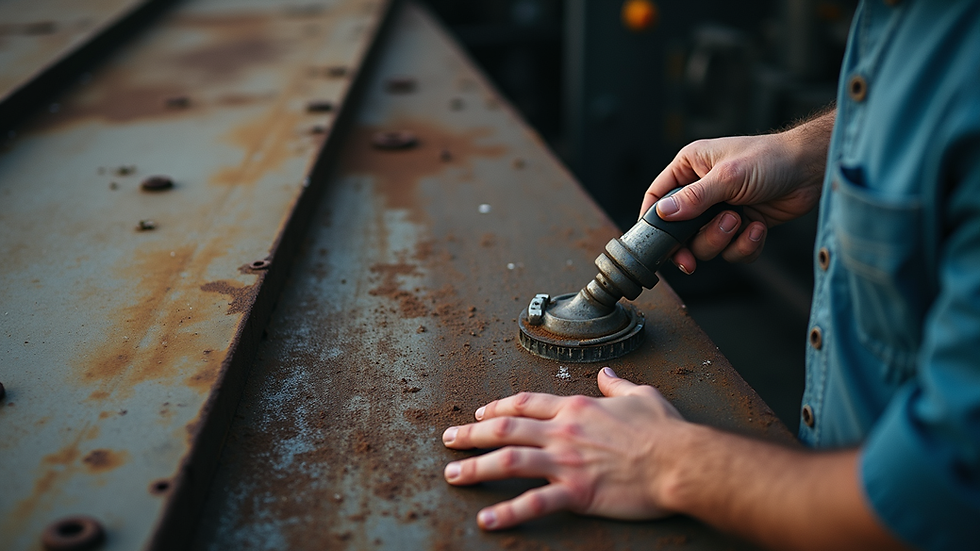 High angle view of industrial worker applying rust preventative coating