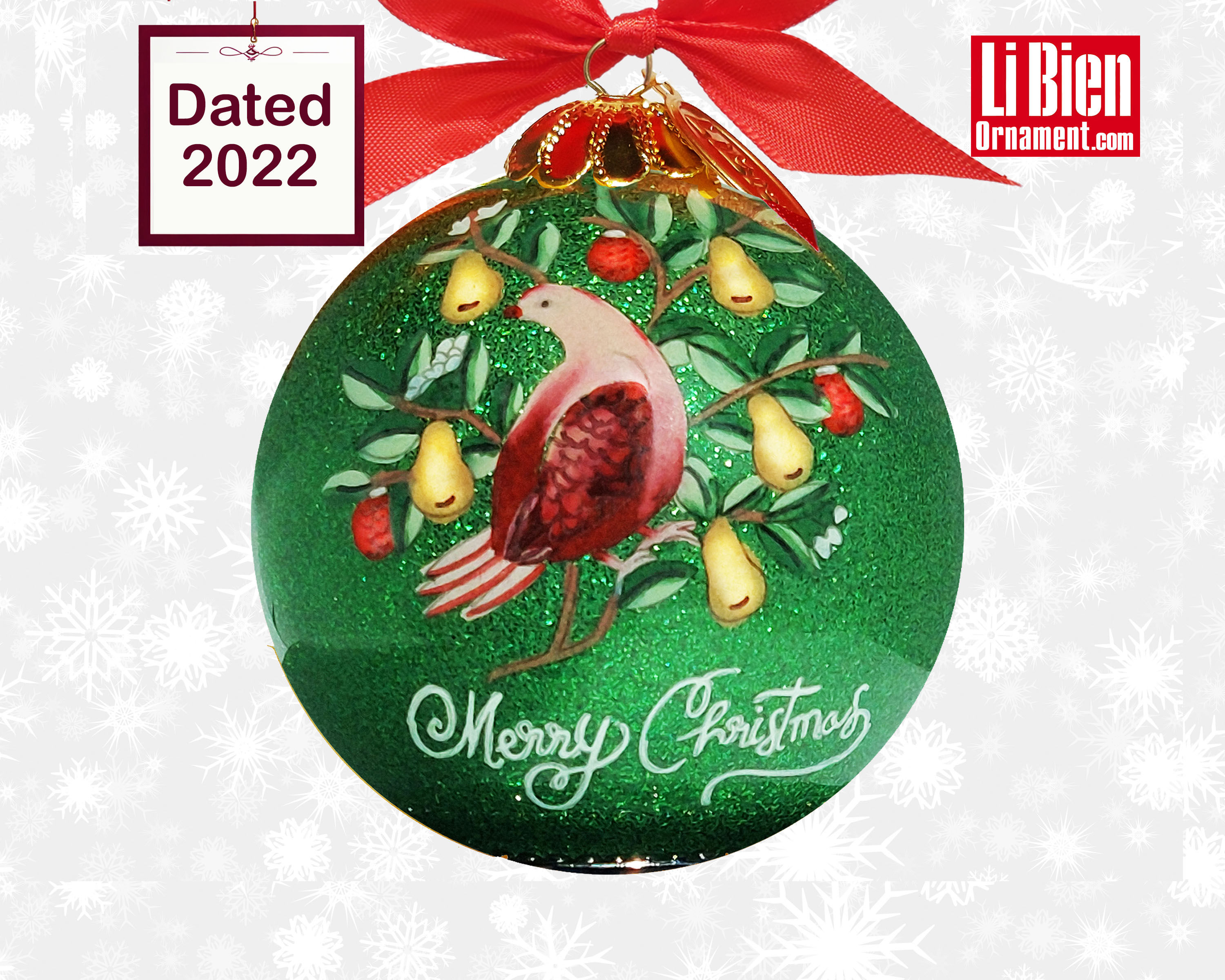 2022 Li Bien Ornaments Partridge in a Pear Tree hand painted ornament.