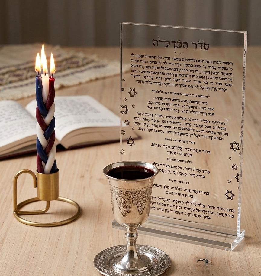 ברכה מודפסת על מעמד אקרילי