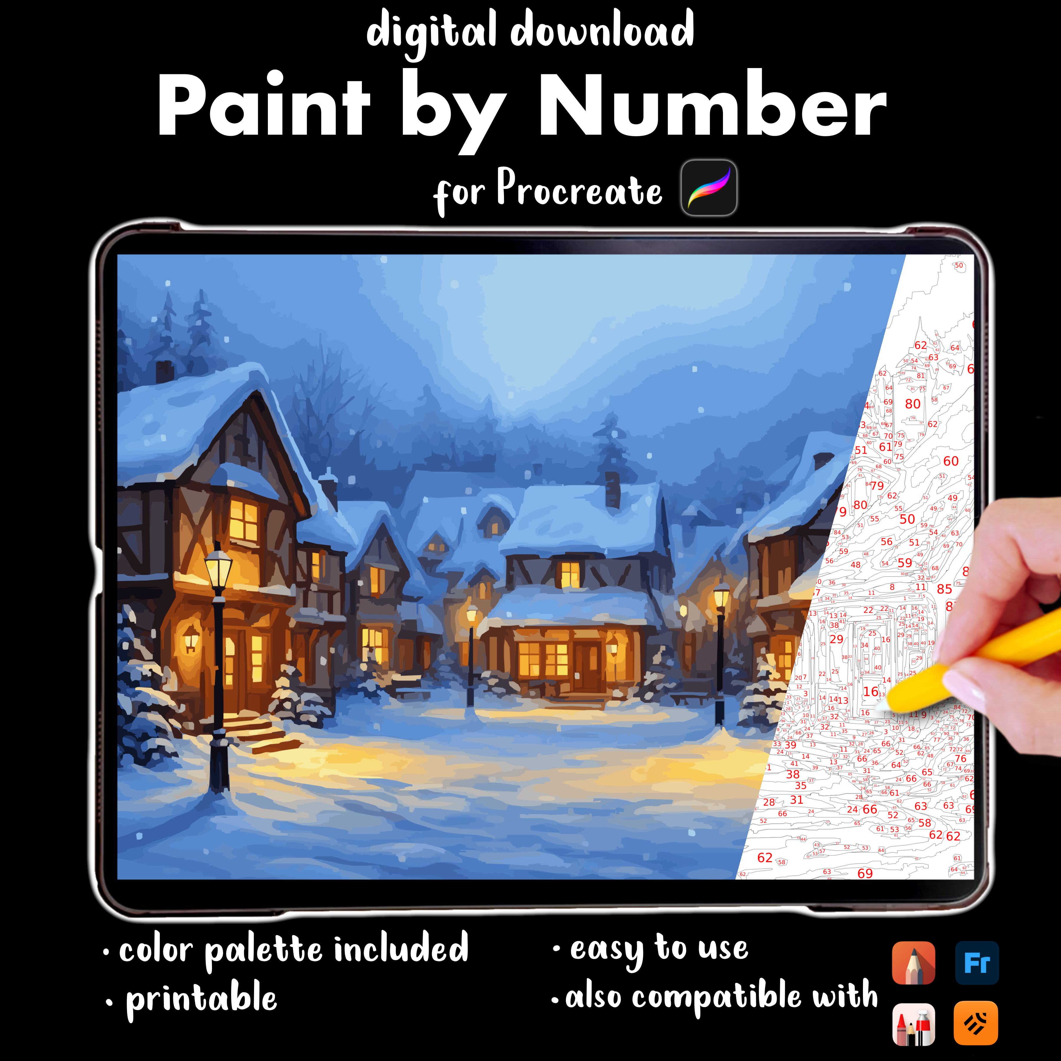 Paint by Number for Procreate: Winter Houses