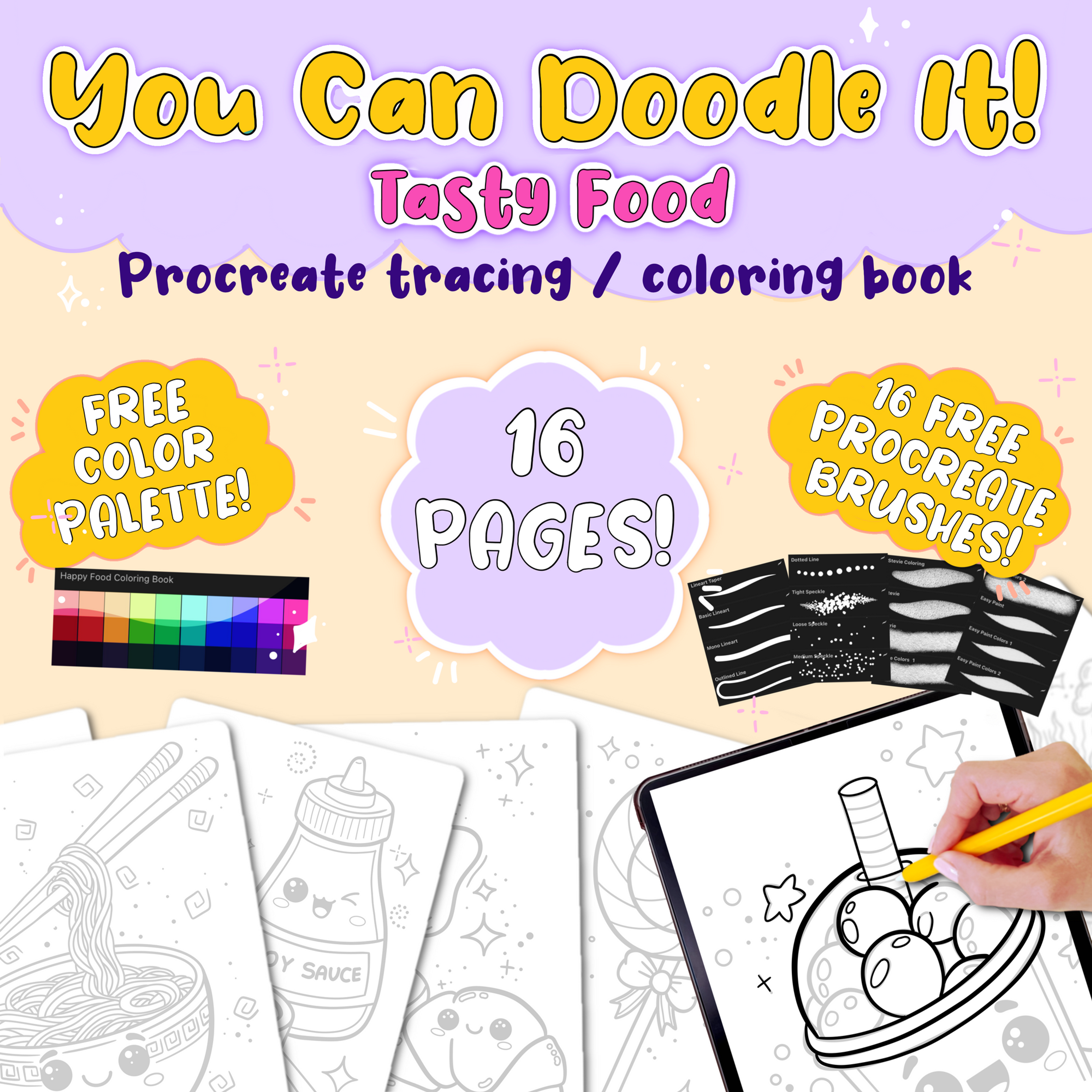 Procreate Digital Tracing & Coloring Book "Tasty Food"