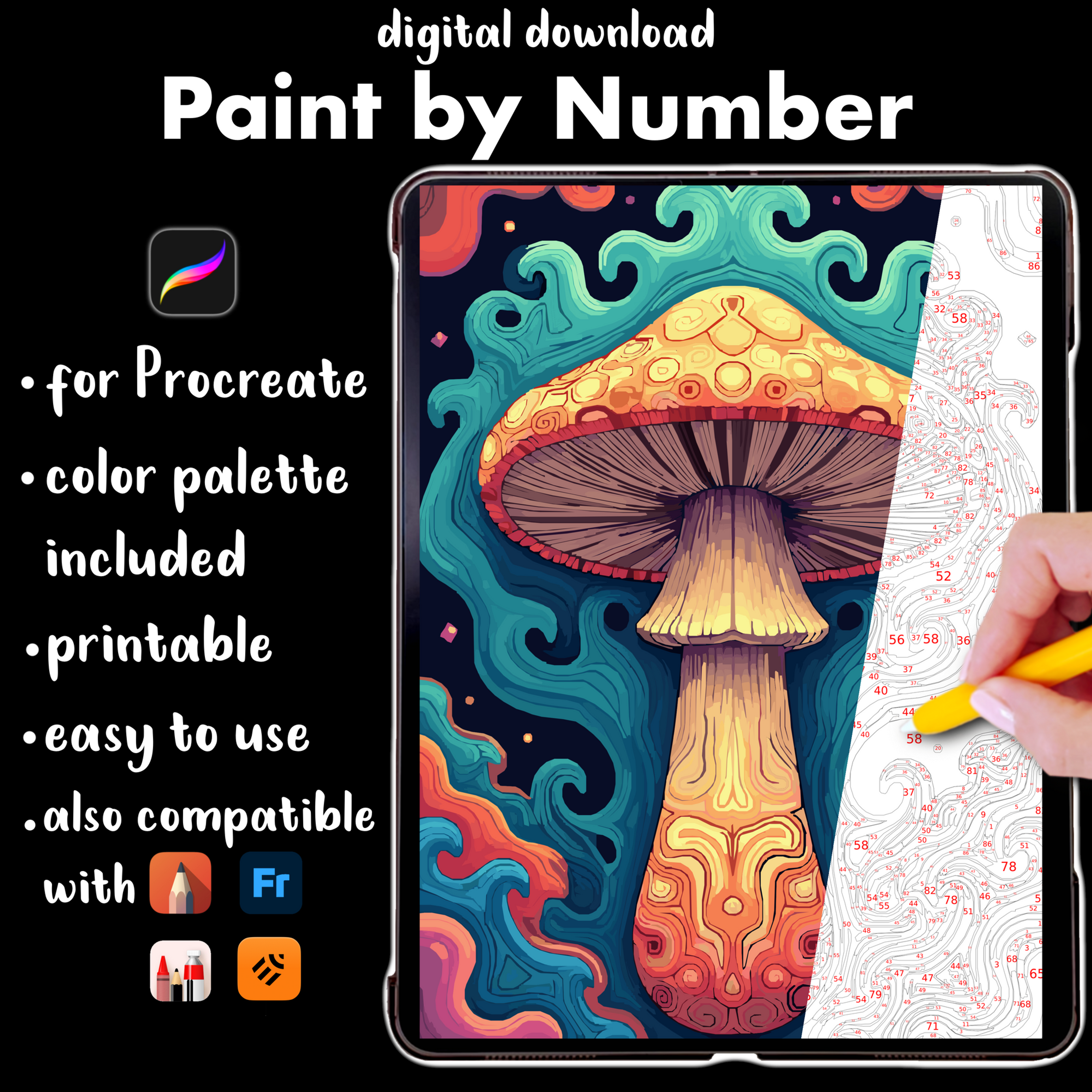 Paint by Number for Procreate: Mushroom