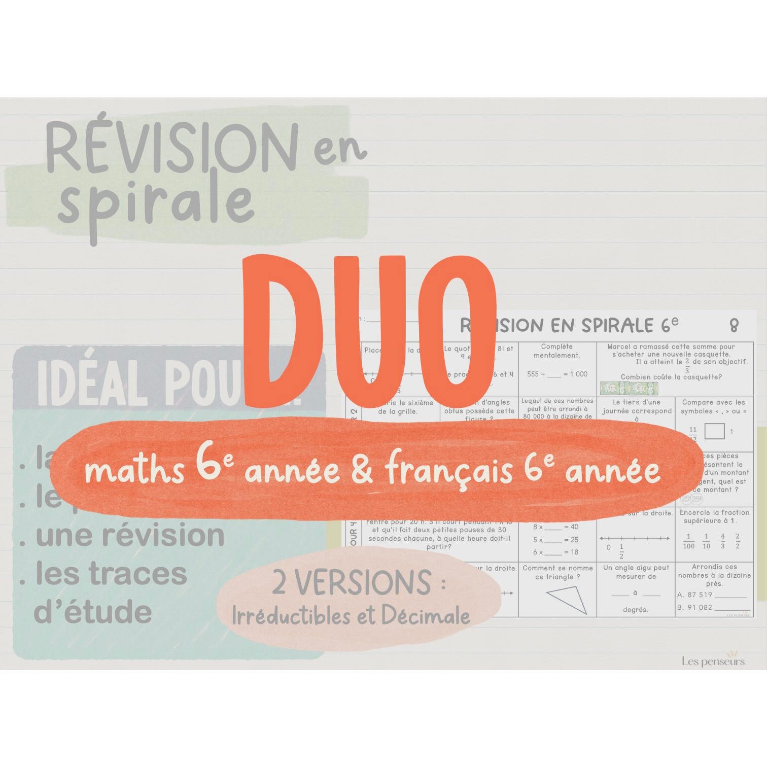 DUO ENSEMBLE spirales maths 6e + français 6e