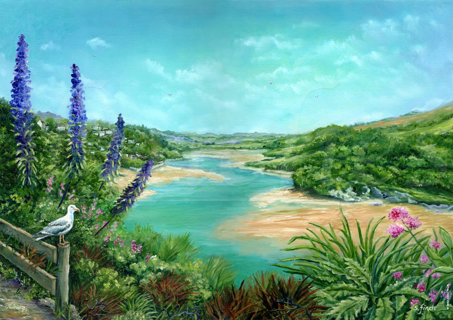 The river gannel estuary meanders through the Crantock countryside with topaz water and skies