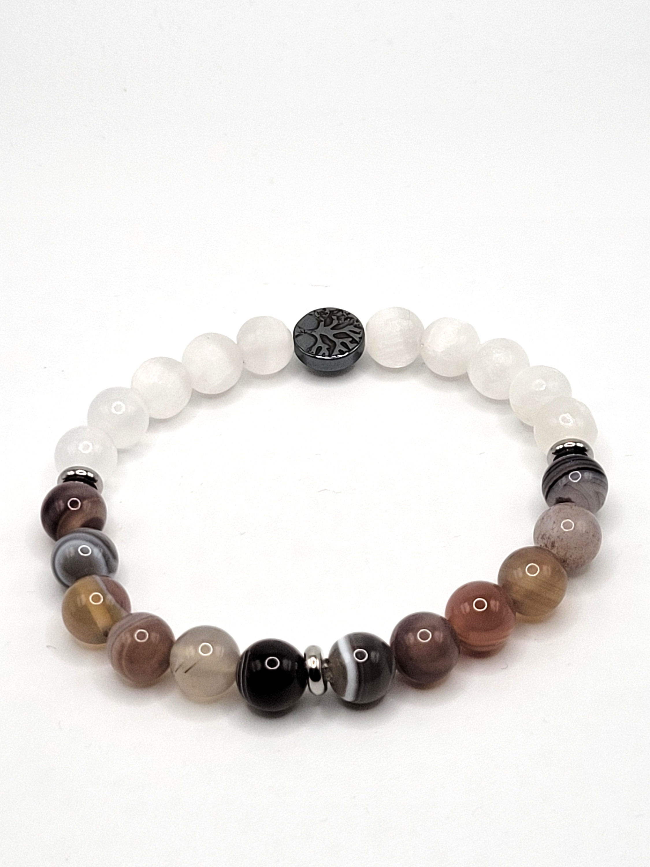 Selenite and Botswana Agate with Tree of Life