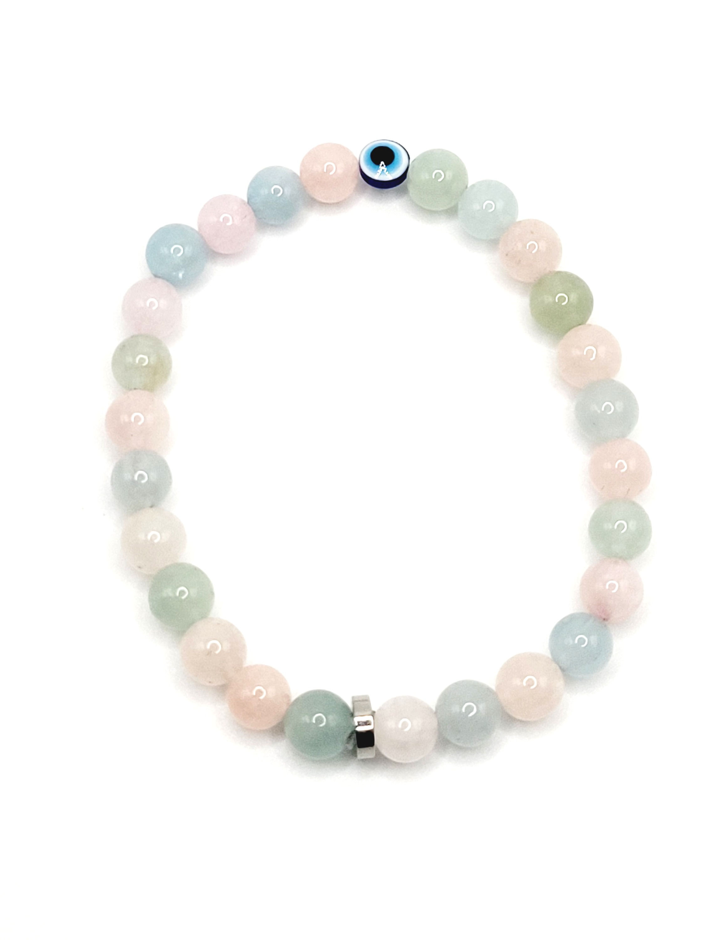 Morganite 7mm with Evil Eye