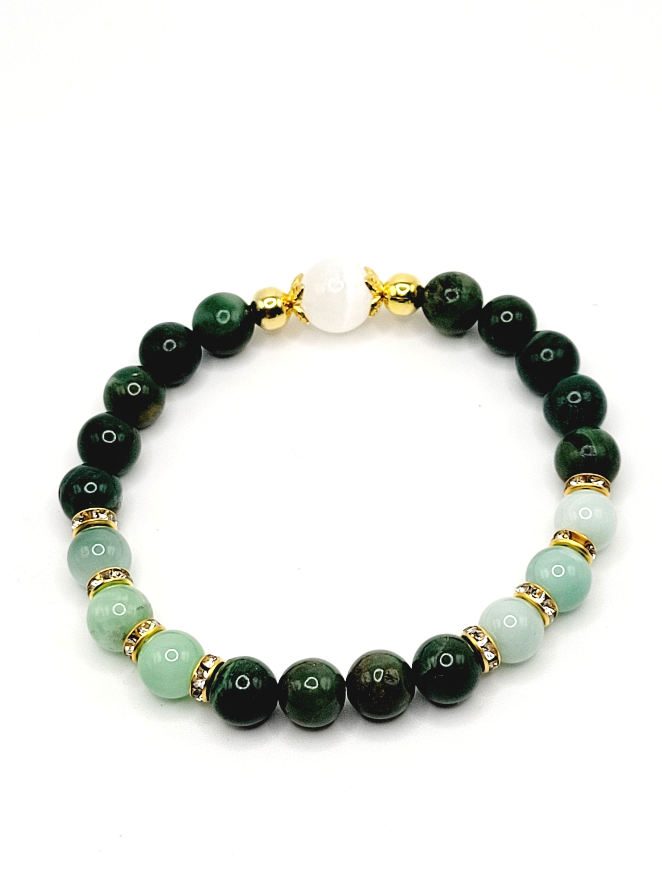 African Jade, Green Moonstone and Selenite